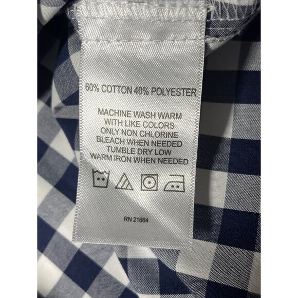 Women's FoxCroft NYC Size‎ 14 Navy & White Checkered Button-Up Shirt Classic - Picture 7 of 9